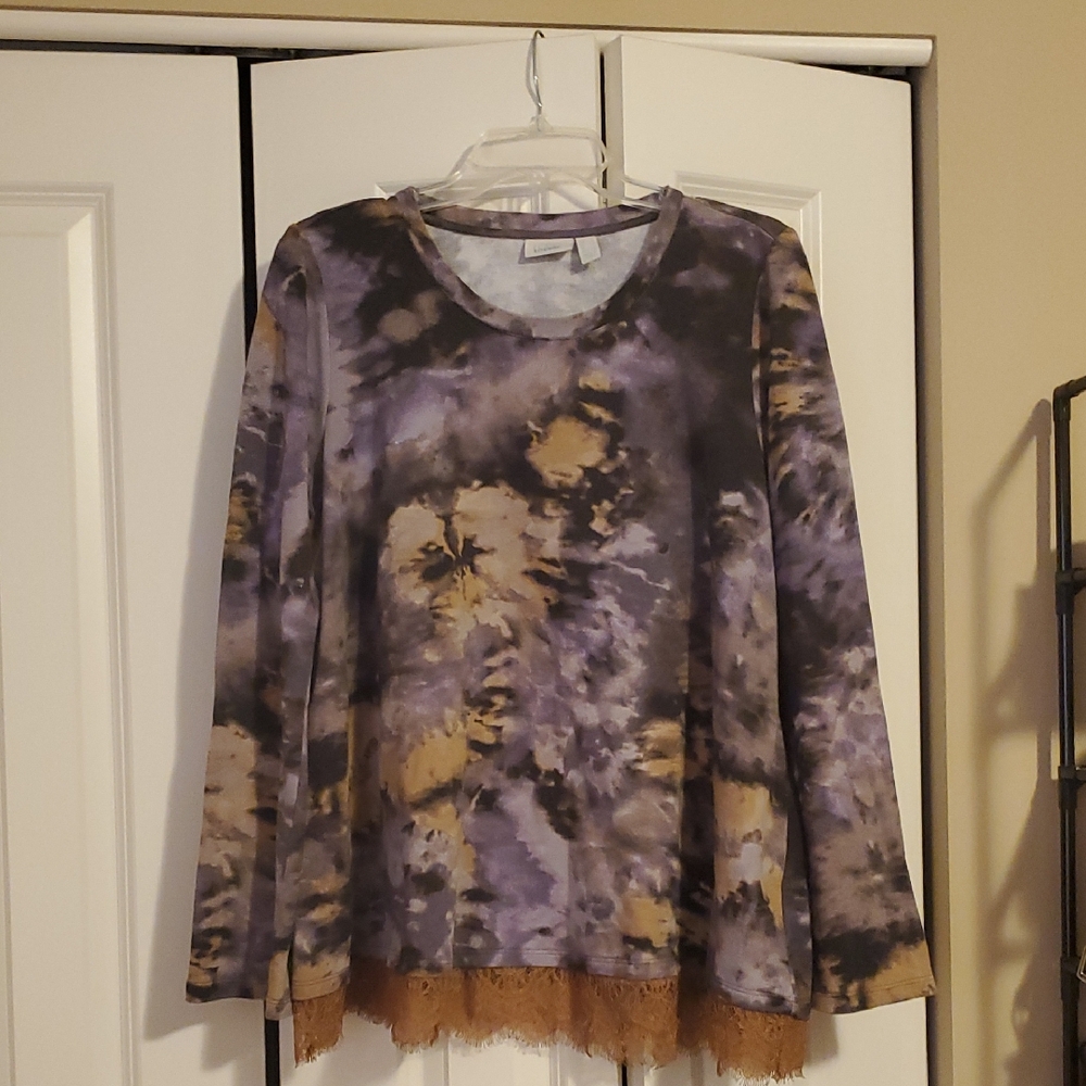 LOGO by Lori Goldstein Purple and Gray Long Sleeve Tunic Blouse